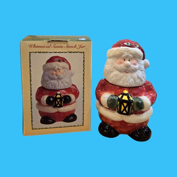 Holiday Christmas Cookie Canister Whimsical Santa Snack Jar Vintage Collectible - Picture 2 of 11